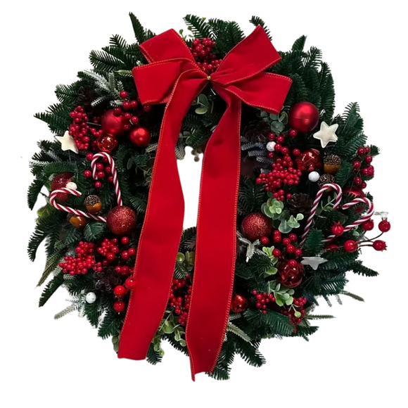 NNETM Artificial Christmas Wreath with Red Bow