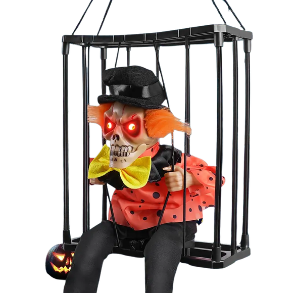 NNETM Halloween Screaming Clown Cage Decoration with Lights