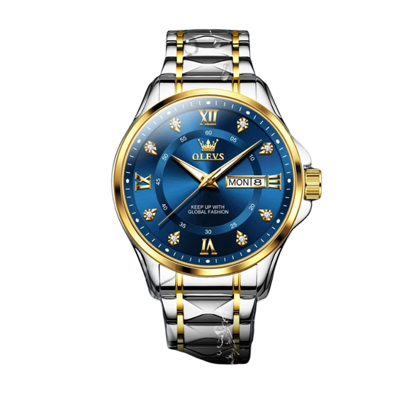 NNEOBA Quartz Couple Watch Stainless Steel Waterproof Pair (Gold Blue Men)