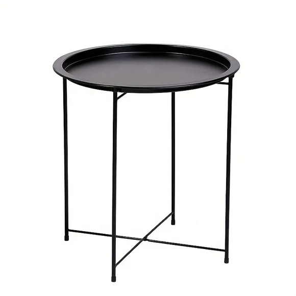 NNETM Black Round Coffee Table with Detachable Tray