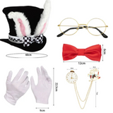 NNEOBA White Rabbit Costume Set Mad Hatter Hat & Ears