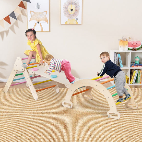 NNECW 7-in-1 Wood Triangle Climbing Toys for Toddlers-Multicolour