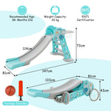NNECW Folding Slide Playset with Basketball Hoop and Small Basketball for Kids-Blue