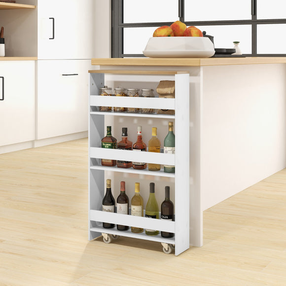 NNECW 4-Tier Slide-out Rolling Slim Storage Trolley for Kitchen