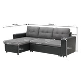 NNEDPE 3-Seater Corner Sofa Bed Storage Lounge Chaise Couch Grey
