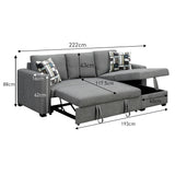 NNEDPE Fontana Pullout Sofa Bed with Storage Chaise Lounge  - Grey