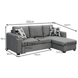 NNEDPE Fontana Pullout Sofa Bed with Storage Chaise Lounge  - Grey