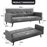 NNEDPE Sarantino Tufted Faux Linen 3-Seater Sofa Bed with Armrests - Light Grey