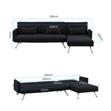NNEDPE Mia 3-Seater Sofa Bed with Chaise & 3 Pillows by - Black