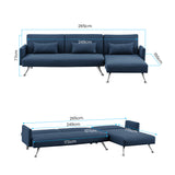 NNEDPE Mia 3-Seater Sofa Bed with Chaise & 3 Pillows by - Blue