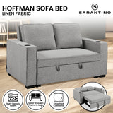 NNEDPE Linen Sofa Bed with Cushions &Cup Holders Light Grey