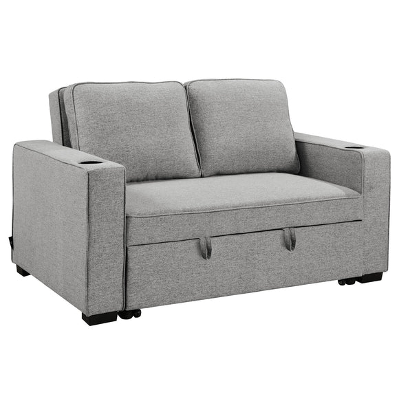 NNEDPE Linen Sofa Bed with Cushions &Cup Holders Light Grey