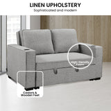 NNEDPE Linen Sofa Bed with Cushions &Cup Holders Light Grey