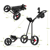 NNECW 3 Wheels Folding Golf Push Cart for Outdoor Use