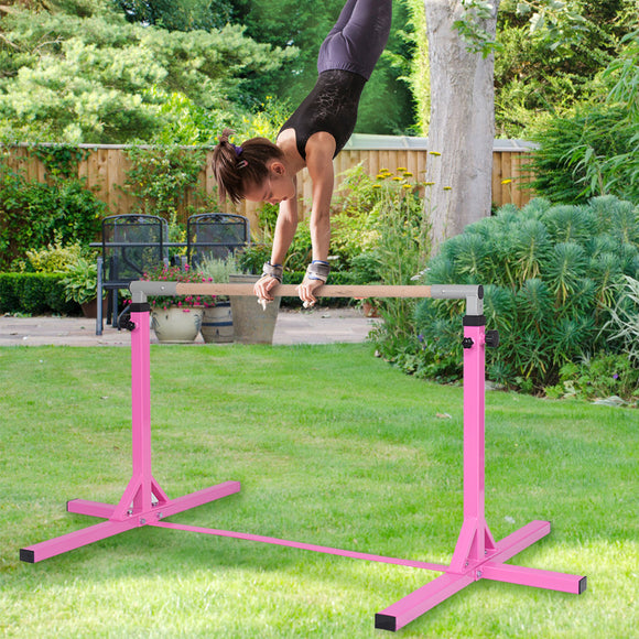 NNECW Adjustable 90CM-150CM Gymnastics Training Bar with Non-slipping Rubber Pads and Beech Wood Bar for Kids