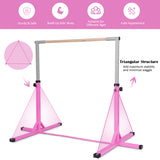 NNECW Adjustable 90CM-150CM Gymnastics Training Bar with Non-slipping Rubber Pads and Beech Wood Bar for Kids