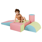 NNECW 5 Pieces Kids Climb Crawl Activity Play Set with Safe Foam Blocks-Pink