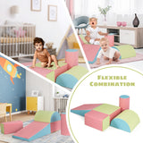 NNECW 5 Pieces Kids Climb Crawl Activity Play Set with Safe Foam Blocks-Pink