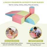 NNECW 5 Pieces Kids Climb Crawl Activity Play Set with Safe Foam Blocks-Pink