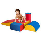 NNECW 5 Pieces Kids Climb Crawl Activity Play Set with Safe Foam Blocks-Red