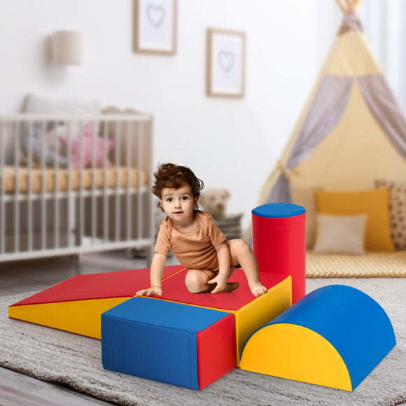 NNECW 5 Pieces Kids Climb Crawl Activity Play Set with Safe Foam Blocks-Red