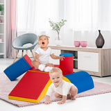NNECW 5 Pieces Kids Climb Crawl Activity Play Set with Safe Foam Blocks-Red