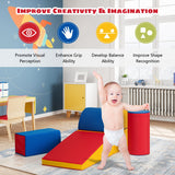 NNECW 5 Pieces Kids Climb Crawl Activity Play Set with Safe Foam Blocks-Red