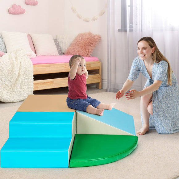 NNECW 4-Piece Kids Climb Crawl Playset for Nursery & Kindergarten-Blue