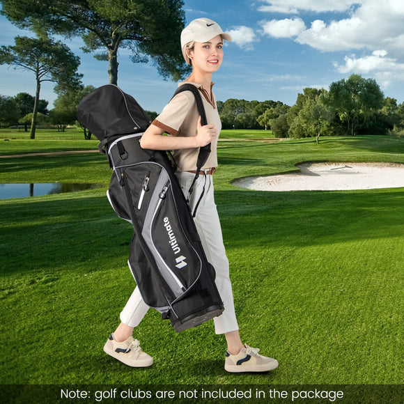 NNECW Golf Cart Bag with 14 Way Top Dividers 9 Pockets and Cooler Bag-Black
