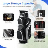 NNECW Golf Cart Bag with 14 Way Top Dividers 9 Pockets and Cooler Bag-Black
