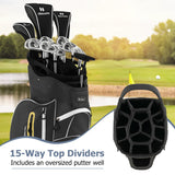 NNECW Golf Cart Bag with 15 Way Top Dividers Including Individual Putter Well-Black