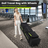 NNECW Soft-Sided 600D Oxford Golf Travel Bag with Wheels & Pocket