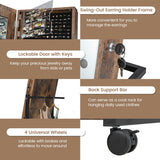 NNECW Lockable Jewelry Armoire Organizer with 3-Color Dimmable LED -Brown