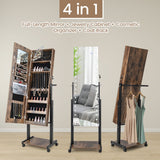 NNECW Lockable Jewelry Armoire Organizer with 3-Color Dimmable LED -Brown