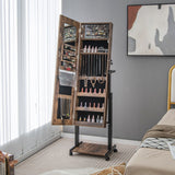 NNECW Lockable Jewelry Armoire Organizer with 3-Color Dimmable LED -Brown