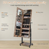 NNECW Lockable Jewelry Armoire Organizer with 3-Color Dimmable LED -Brown