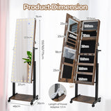 NNECW Lockable Jewelry Armoire Organizer with 3-Color Dimmable LED -Brown