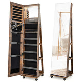 NNECW 163 CM Standing Jewelry Organizer with Built-in Makeup Mirror-Brown