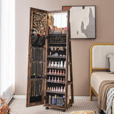 NNECW 163 CM Standing Jewelry Organizer with Built-in Makeup Mirror-Brown