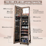 NNECW 163 CM Standing Jewelry Organizer with Built-in Makeup Mirror-Brown
