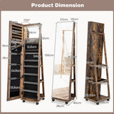 NNECW 163 CM Standing Jewelry Organizer with Built-in Makeup Mirror-Brown