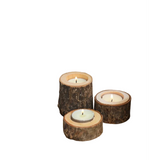 NNESN Retro Wood-Colored Wooden Candlestick Set - Set of 3 Multicolored Log Design Candle Holders