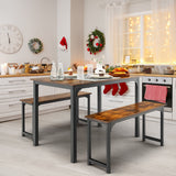 NNECW Space-saving Dining Table Set for 4 with 2 Benches for Kitchen-Brown