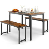 NNECW Space-saving Dining Table Set for 4 with 2 Benches for Kitchen-Brown
