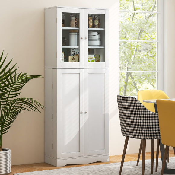 NNECW Tall Buffet Sideboard with Dual Tempered Glass Doors and Shelves-White