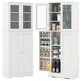 NNECW Tall Buffet Sideboard with Dual Tempered Glass Doors and Shelves-White