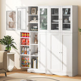 NNECW Tall Buffet Sideboard with Dual Tempered Glass Doors and Shelves-White