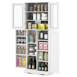 NNECW Tall Buffet Sideboard with Dual Tempered Glass Doors and Shelves-White