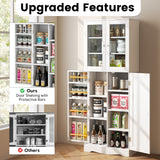 NNECW Tall Buffet Sideboard with Dual Tempered Glass Doors and Shelves-White