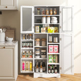 NNECW Tall Buffet Sideboard with Dual Tempered Glass Doors and Shelves-White